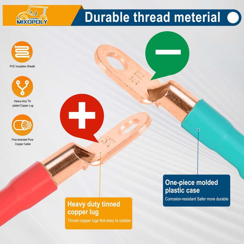 Mixopoly 4 Gauge Golf Cart Universal Battery Cable Kit Replacement for EZGO,Yamaha, Club Car All Models 36V & 48V 1994-UP, Pure Copper AC/DC Battery Wiring Kit (5-Piece Set)