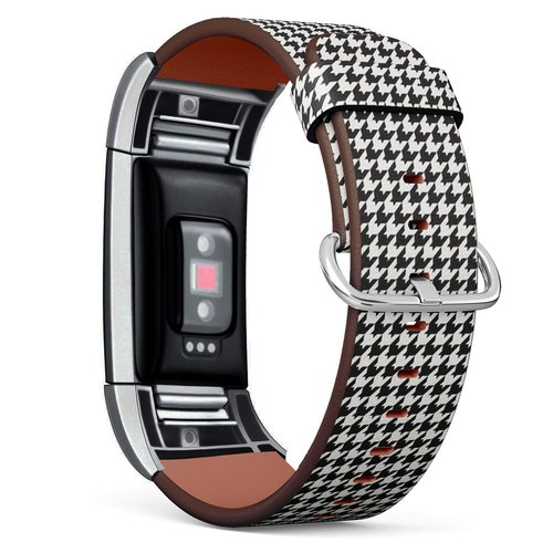 Compatible with Fitbit Charge 2 - Replacement Accessory Leather Band Strap Bracelet Wristbands with Adapters (Classic Dogs Tooth)