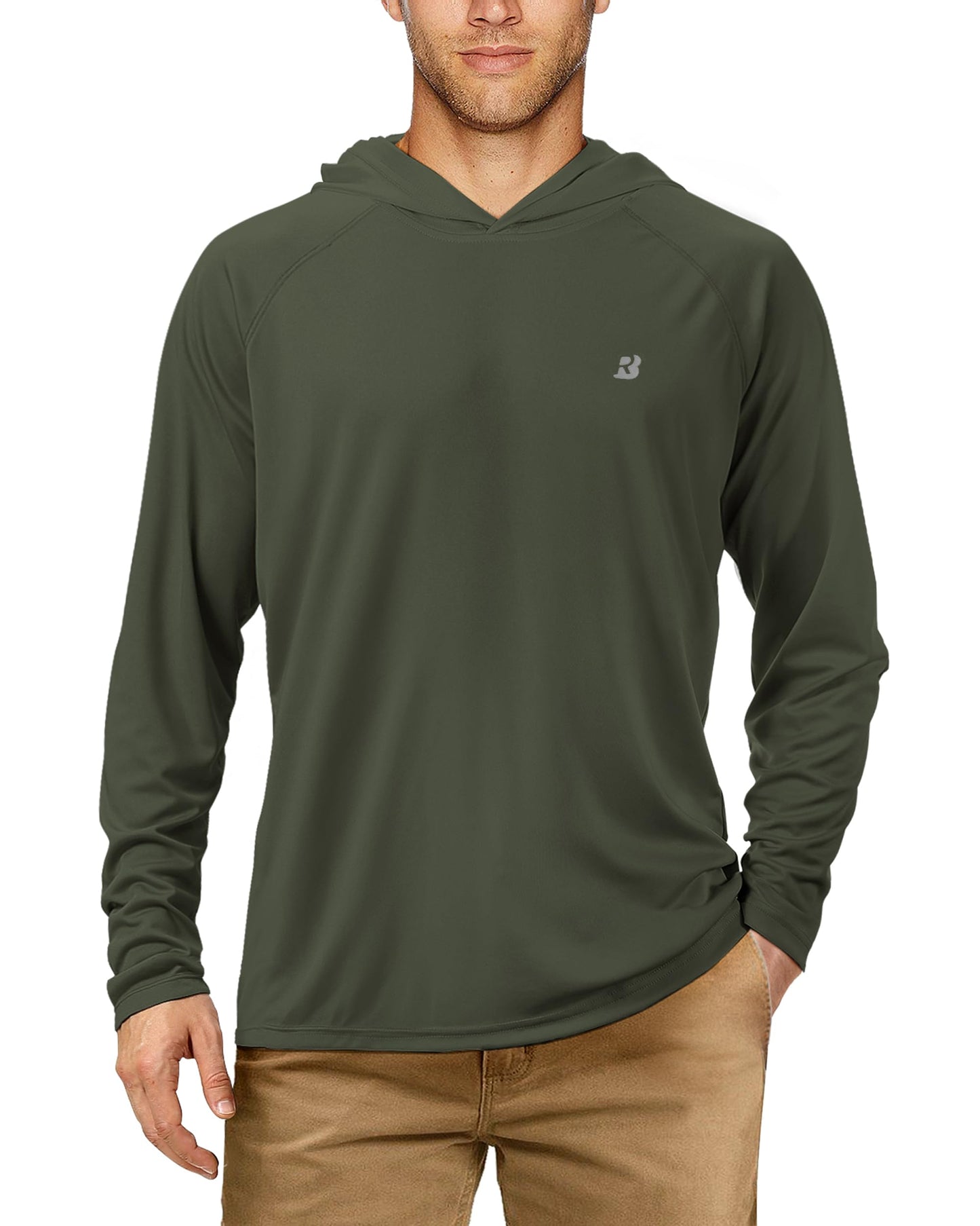 Roadbox Men's Sun Protection Long Sleeve Hoodie UPF 50+ Outdoor UV Fishing Shirts for Workout, Running, Fishing, Hiking (Small)