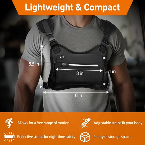 IMAGOA Water Resistant Chest Pack - Running Vest with Reflective Strip,Built-In Phone Holder & Extra Storage,Lightweight Running Pack for Running Hiking Cycling