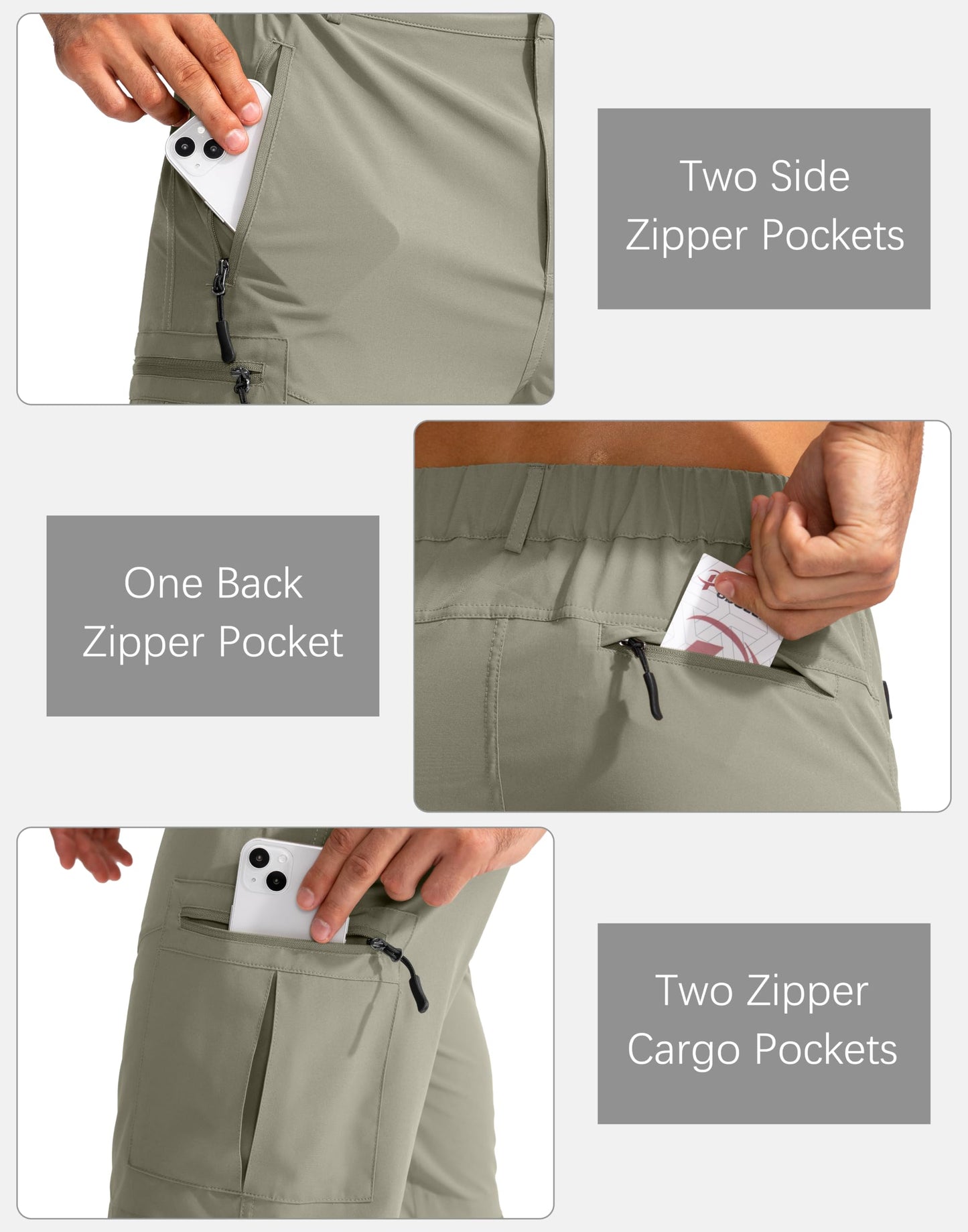 Pudolla Men's Hiking Cargo Shorts 9" Lightweight Outdoor Work Shorts for Men Travel Golf Camping Casual with 5 Zipper Pockets(Grey Sage Small)
