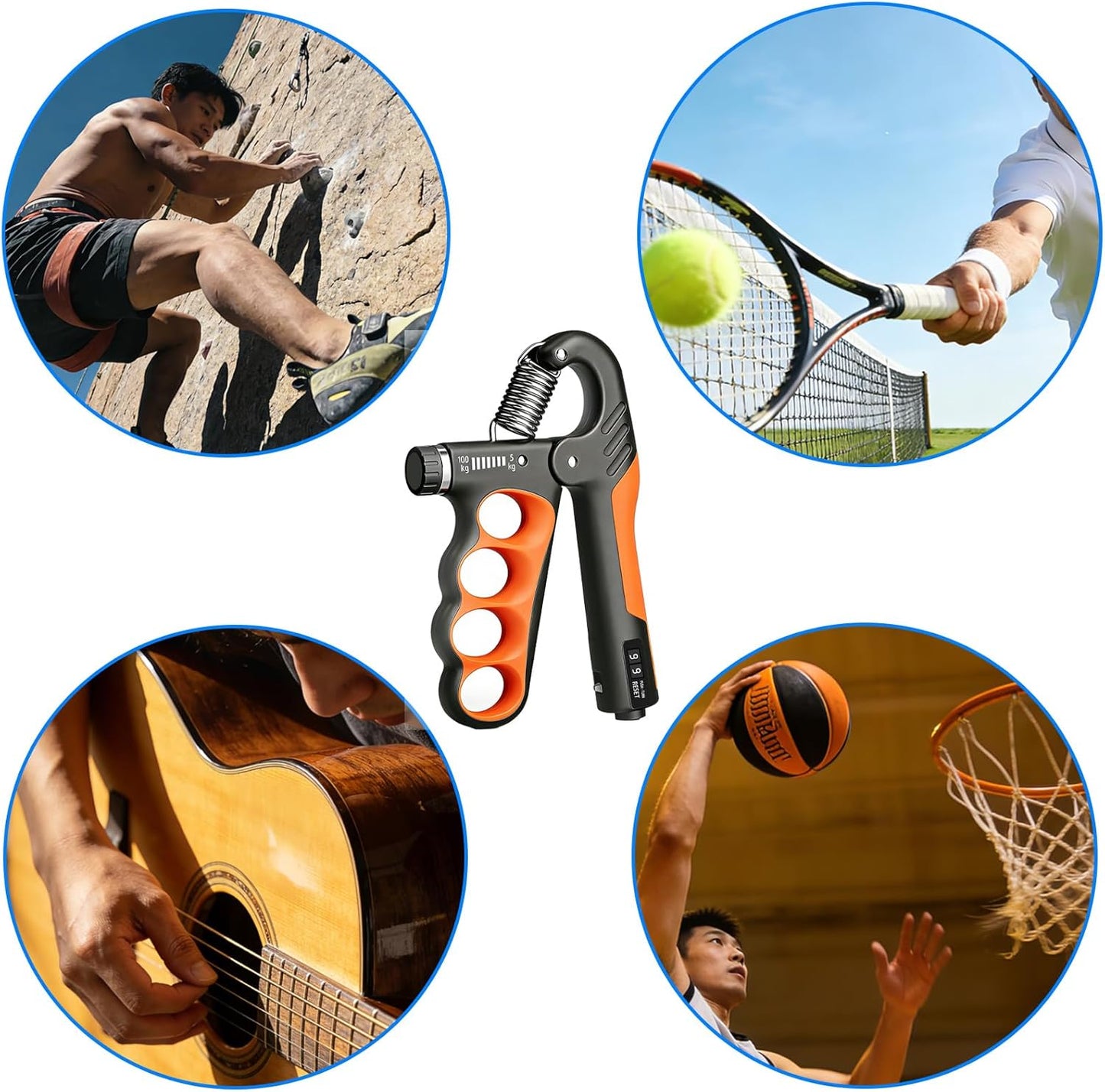 Skiennix Hand Gripper - Adjustable 11-220LB Resistance Grip Strength Trainer for Muscle Building & Recovery