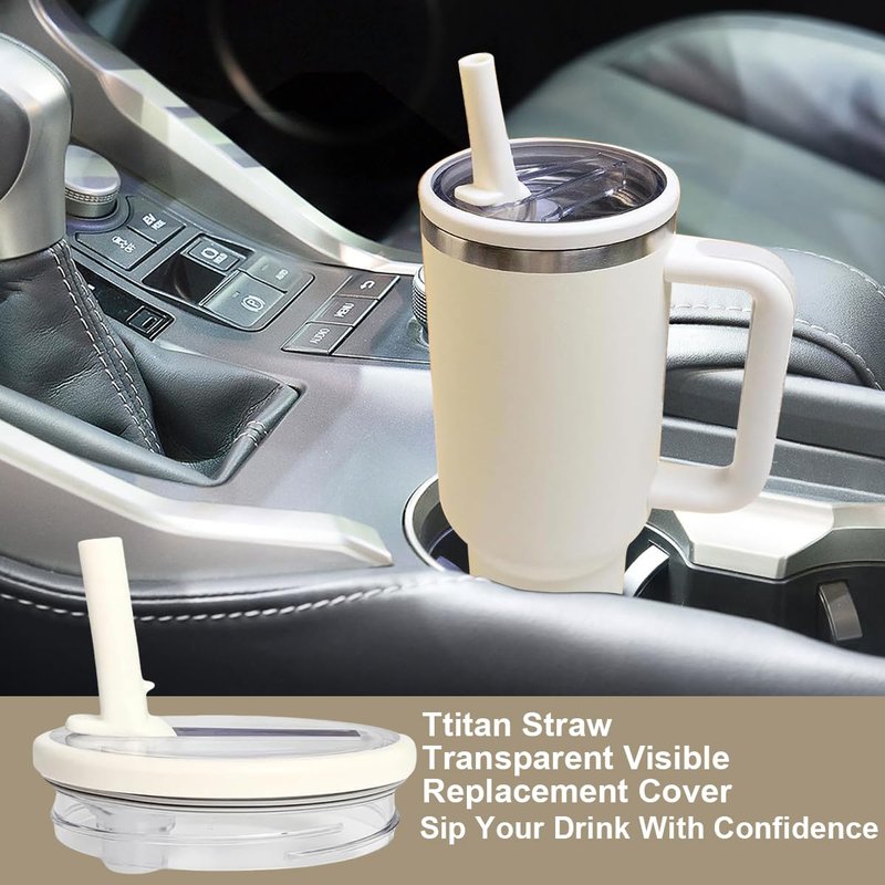 WHOLELIVES 40 oz Leak Proof Flip Straw for Stanley Lid, Tumbler Lid Replacement No Spill Proof for Stanley 40oz Cup Lid (Purple+Beige)