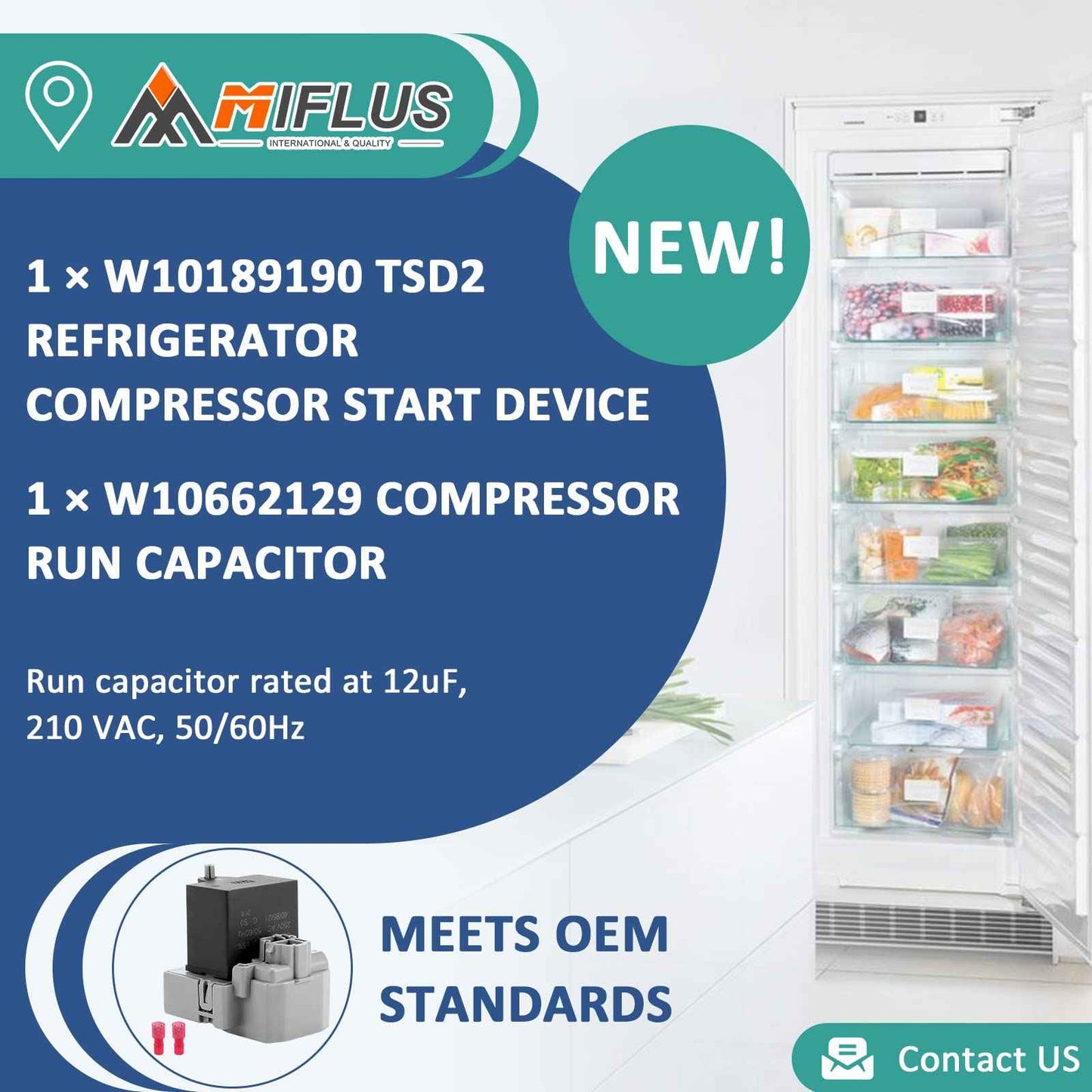 TSD2 W10189190 Relay/Overload and W10662129 Compressor Run Capacitor Compatible for Whirl-Pool Ken-More Elec-trolux by MIFLUS,2PCKS