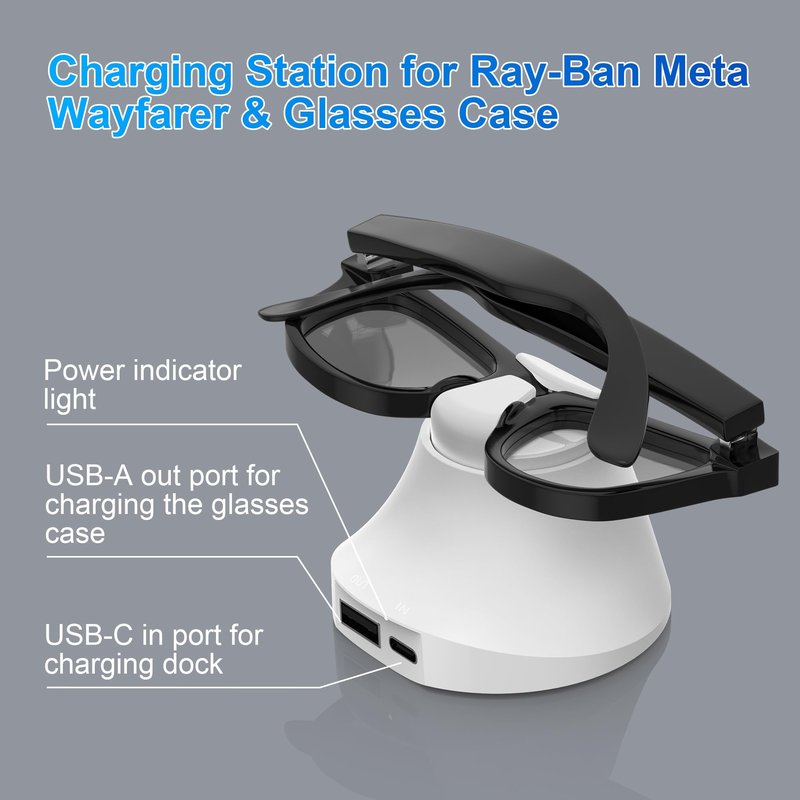 HiBloks Magnetic Charging Station for Ray-Ban Meta Wayfarer/Skyler Gen 2 Smart Glasses Accessories, Fast Charging Dock with LED Indicator Compatible with Rayban Meta Gen 2 & Glasses Case (White)