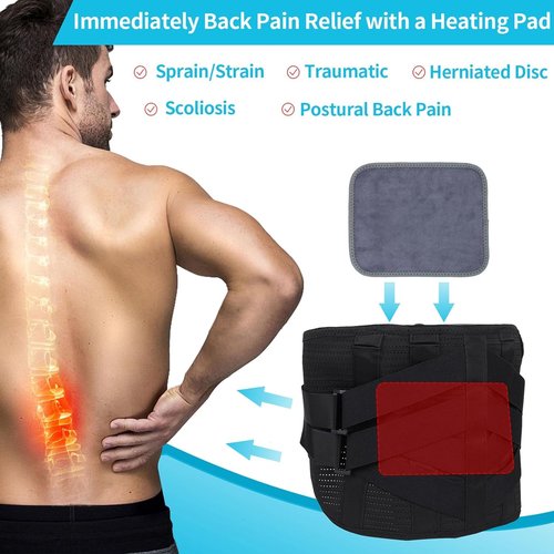 GINEKOO Heated Back Braces - Breathable Back Support Belt with Heating Pad for Lower Back Pain Relief, Lumbar Support for Men and Women for Herniated Discs, Sciatica(XL)
