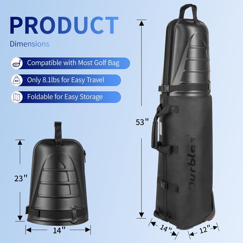 Durbles Golf Travel Bag with ABS Hard Shell Top – Golf Bag with 1680D Waterproof Fabric, 7mm Padding & Wheels – Golfing Accessories Travel Case for Airlines – Fits Most Club Bags & Sports (Black)