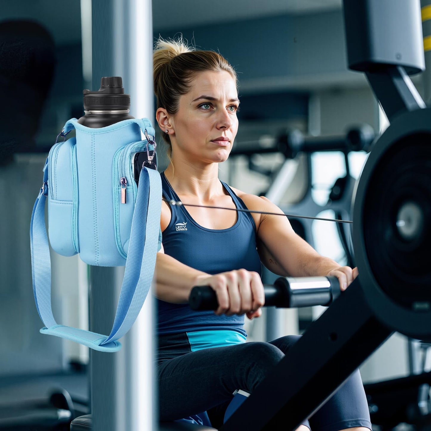 Magnetic Gym Bags for Men & Women with Adjustable Strap, Small Magnet Bag Company Water Bottle Holder with Phone Pocket for Travel, Work, Sports, Blue