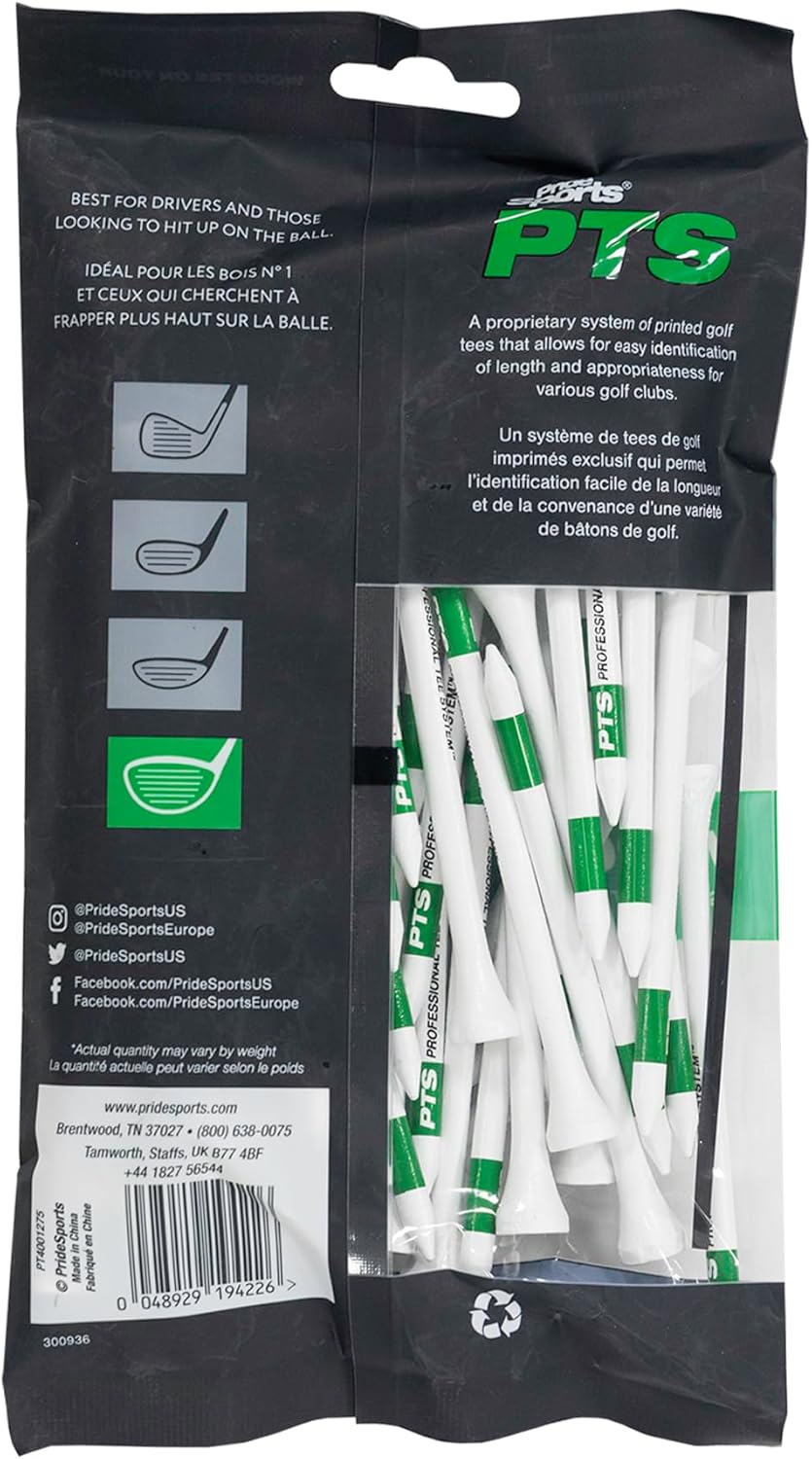 PTS Wooden Golf Tees - Durable 4-Inch Tees for Enhanced Performance | Bag of 50 Tees