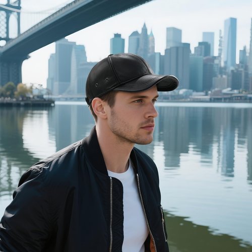 FEINION Men's Leather Hat Adjustable Genuine Leather Baseball Cap (Dark Brown)