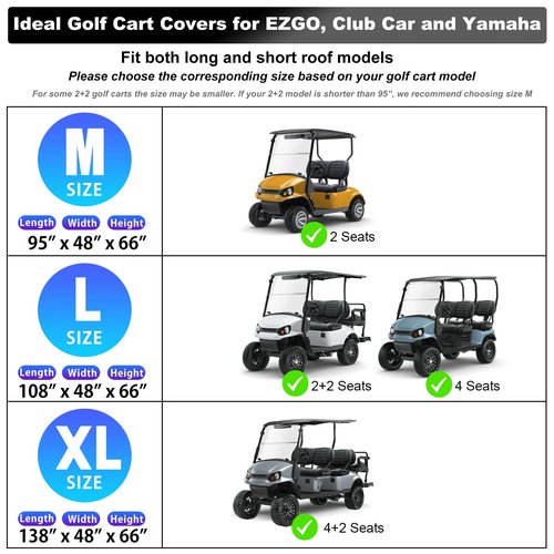 Rosefray Waterproof Golf Cart Cover Universal Fits for Most 4+2 Passenger EZGO, Club Car, Yamaha Golf Cart Black/Gray-XL