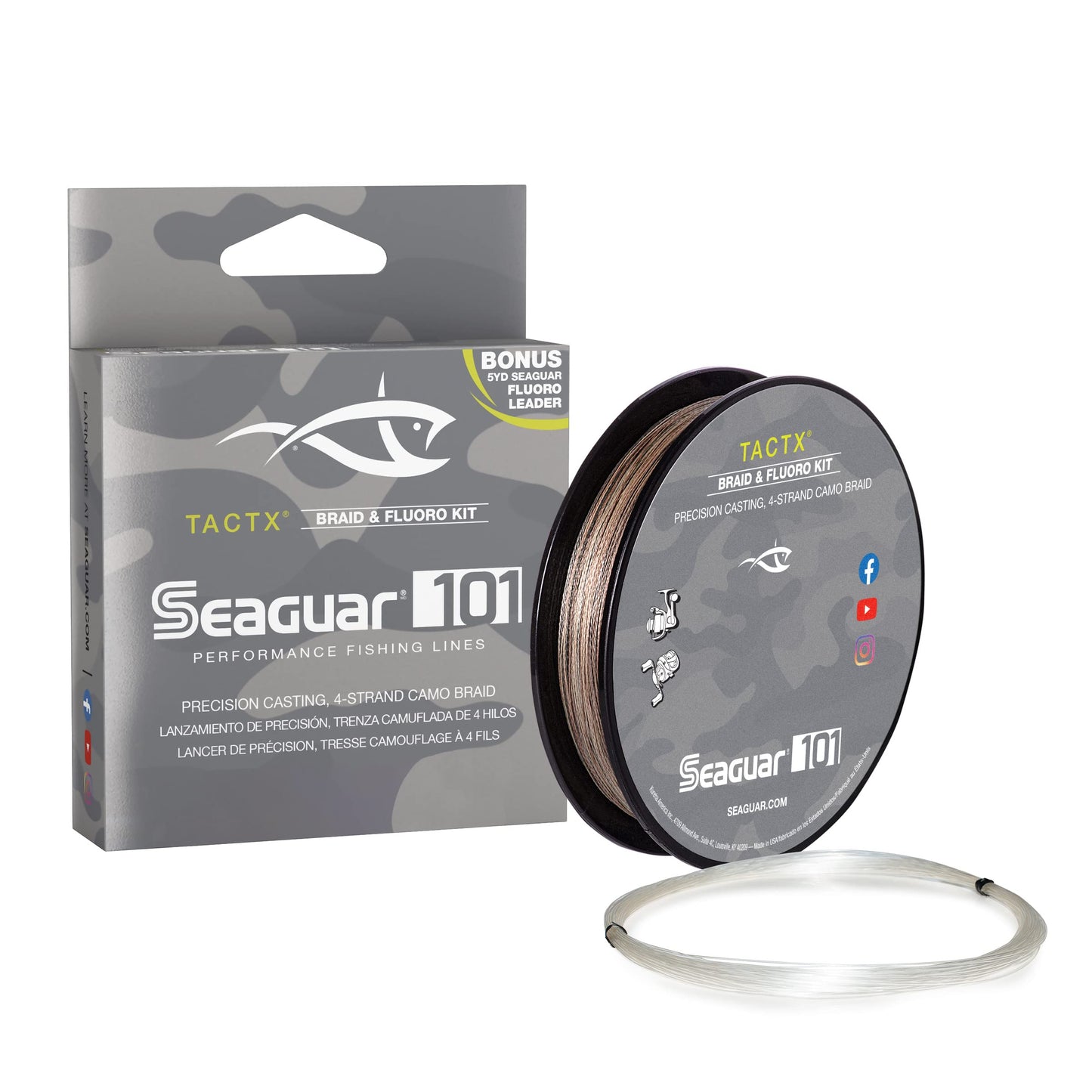 Seaguar 101 TACTX Braided Camo Fishing Line & Fluoro Kit, with Free 5lb Leader - 50lbs, 150yds Break Strength/Length - 50TCX150