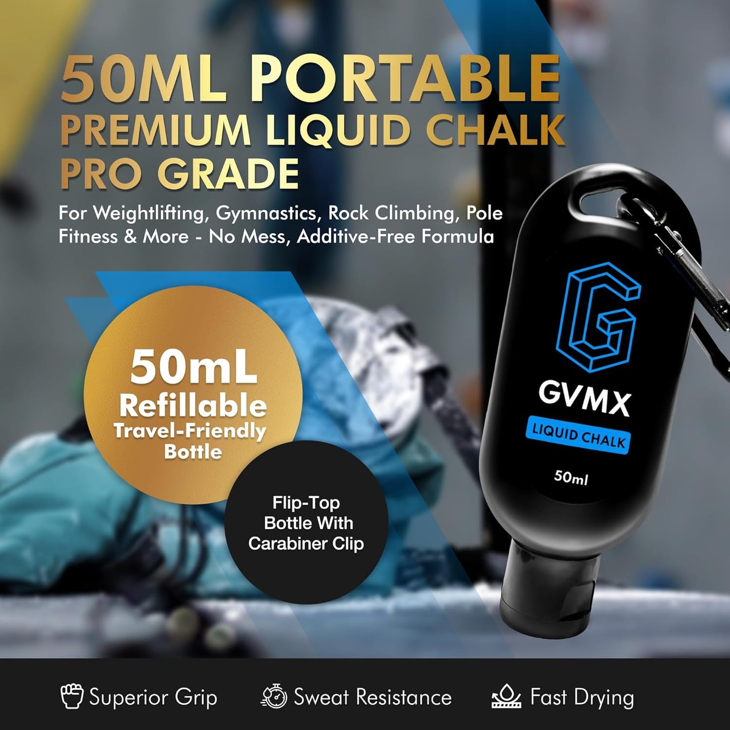 Premium Liquid Chalk by Superior Grip - Long Lasting, Mess-Free Gym Chalk for Weightlifting & Climbing | 50ML/100ML/400ML