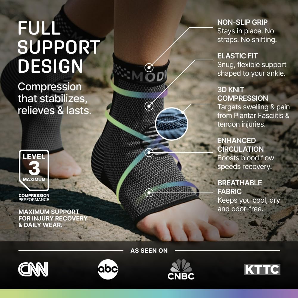 Modvel Ankle Brace - Compression Sleeve for Sprains & Tendonitis Relief | Unisex Support for Running, Basketball, Soccer