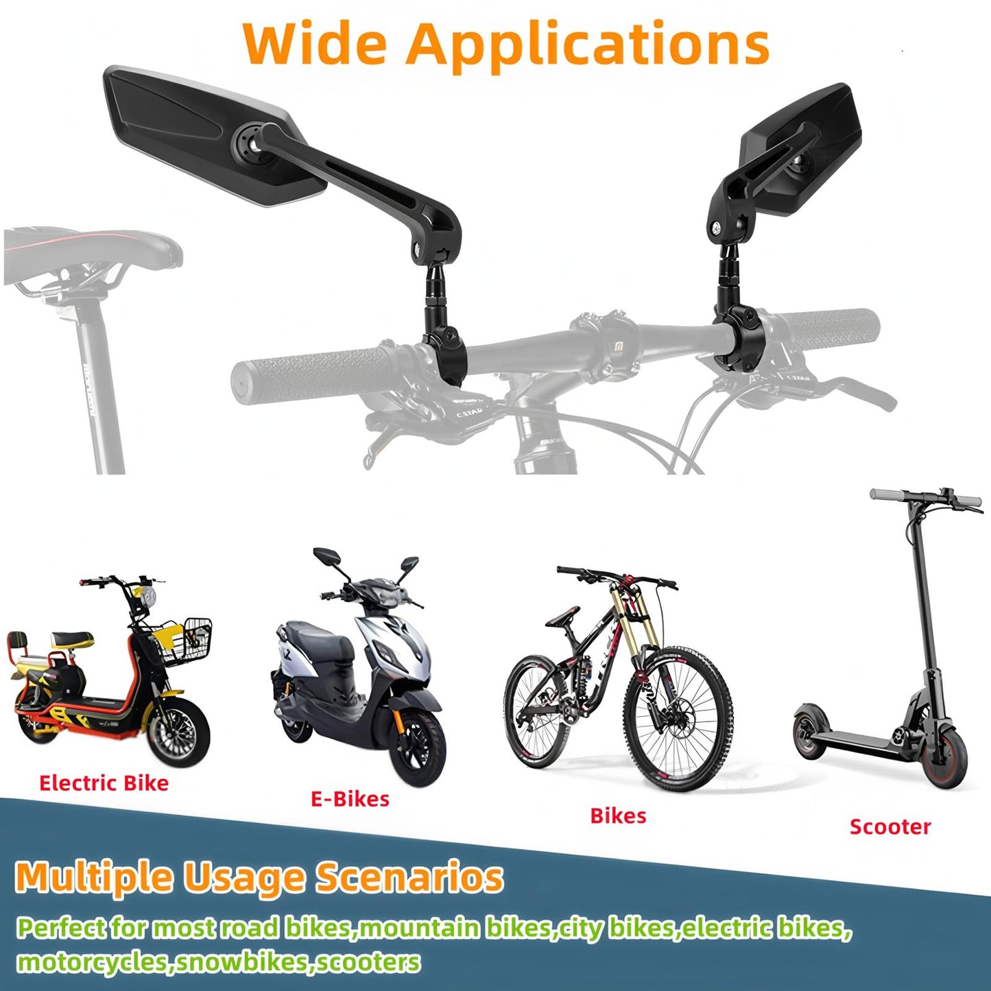 Bike Mirrors,2 Pack-Ebike Mirror,360° Adjustable and Rotatable Handlebar Mirrors,Scratch Resistant Glass Lens, Mountai Bikes,Scooter, E-bikes,Road Bikes,Bicycle Universal Fit Accessories