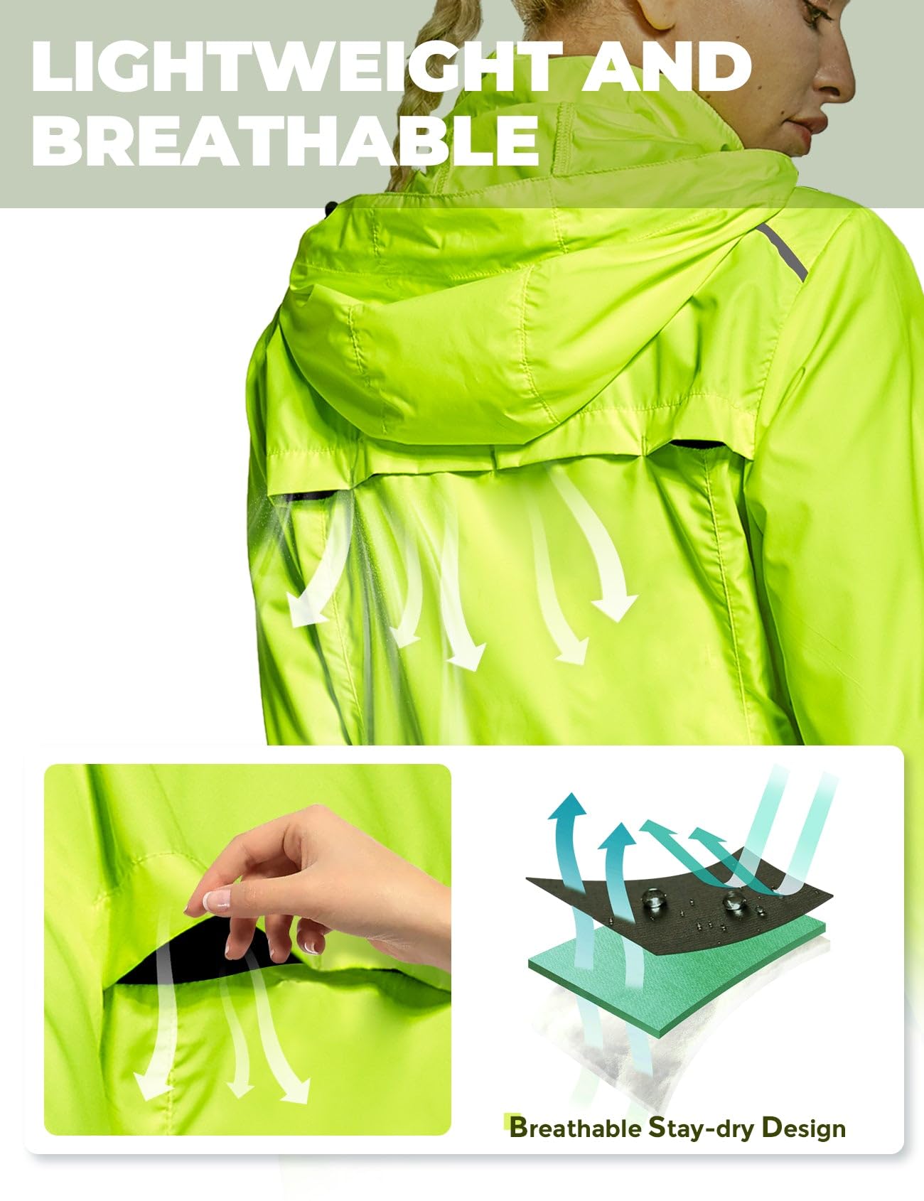 FitsT4 Sports Women's Cycling Running Jackets Lightweight Windproof Bike Windbreaker Reflective with Hood Fluorescent Yellow Size L