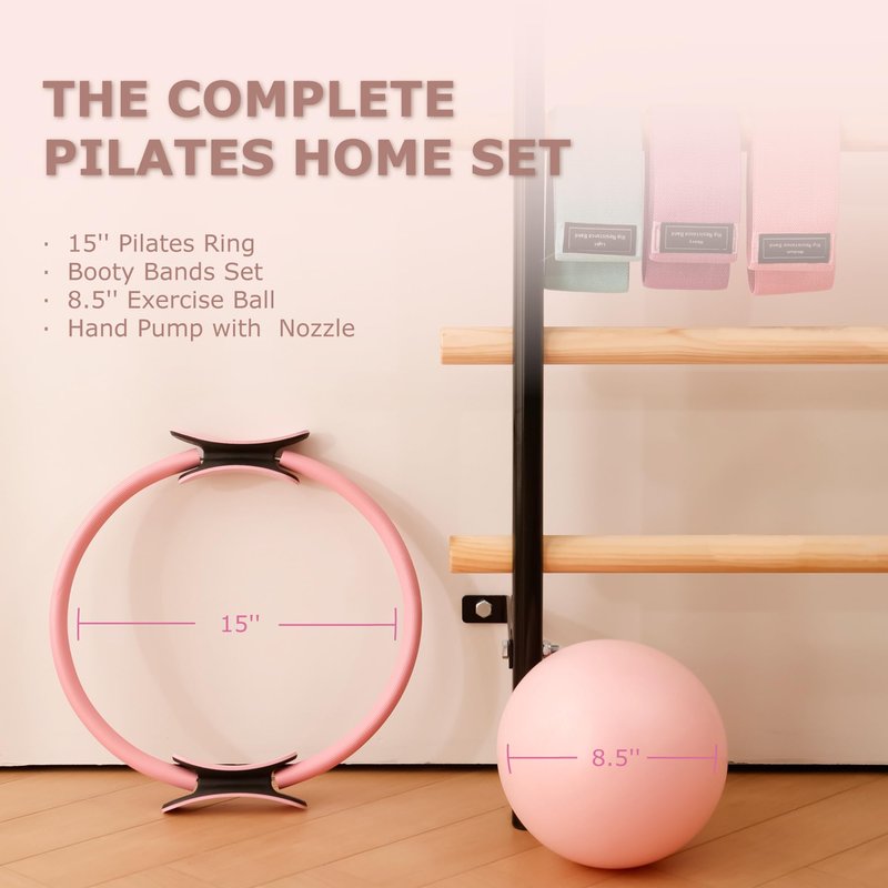 Gymyard Pilates Ring Kit with Mini Ball & 3 Resistance Bands, At Home Pilates Equipment Set for Toning, Strength & Core Work, 15'' Magic Circle & 3-Level Bands(Purple)