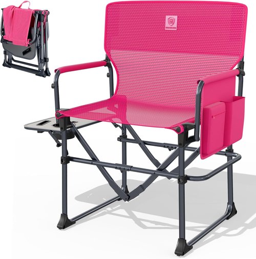 Ever Advanced Camping Directors' Chair - Portable Folding Design with Side Table & Pocket | Heavy Duty, Quick Dry, Pink, 400lbs Capacity