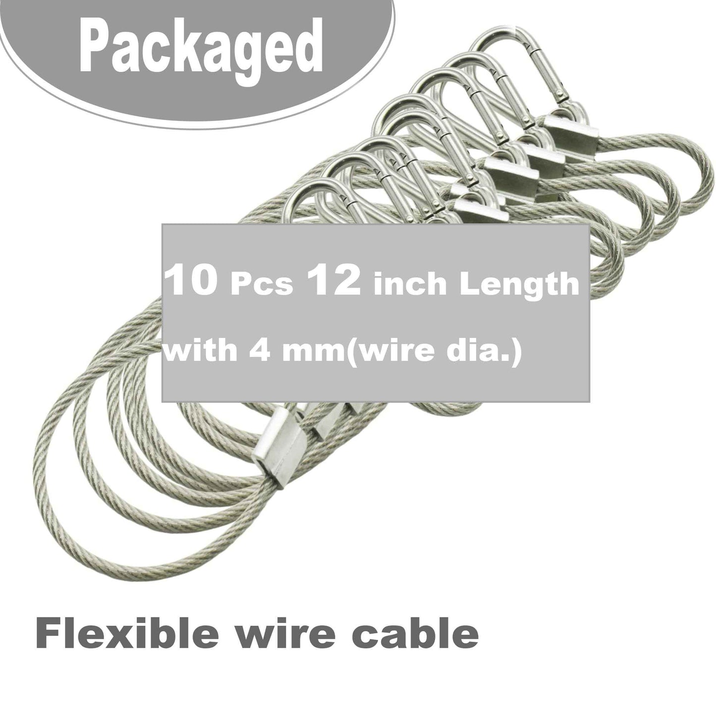 Bytiyar 10 pcs 12 inch Vinyl Cover Coated Stainless Steel Wire Rope Lanyard Cable Tether Safety Strap with Hooks and 2 Loops (4mm Thickness), Clear