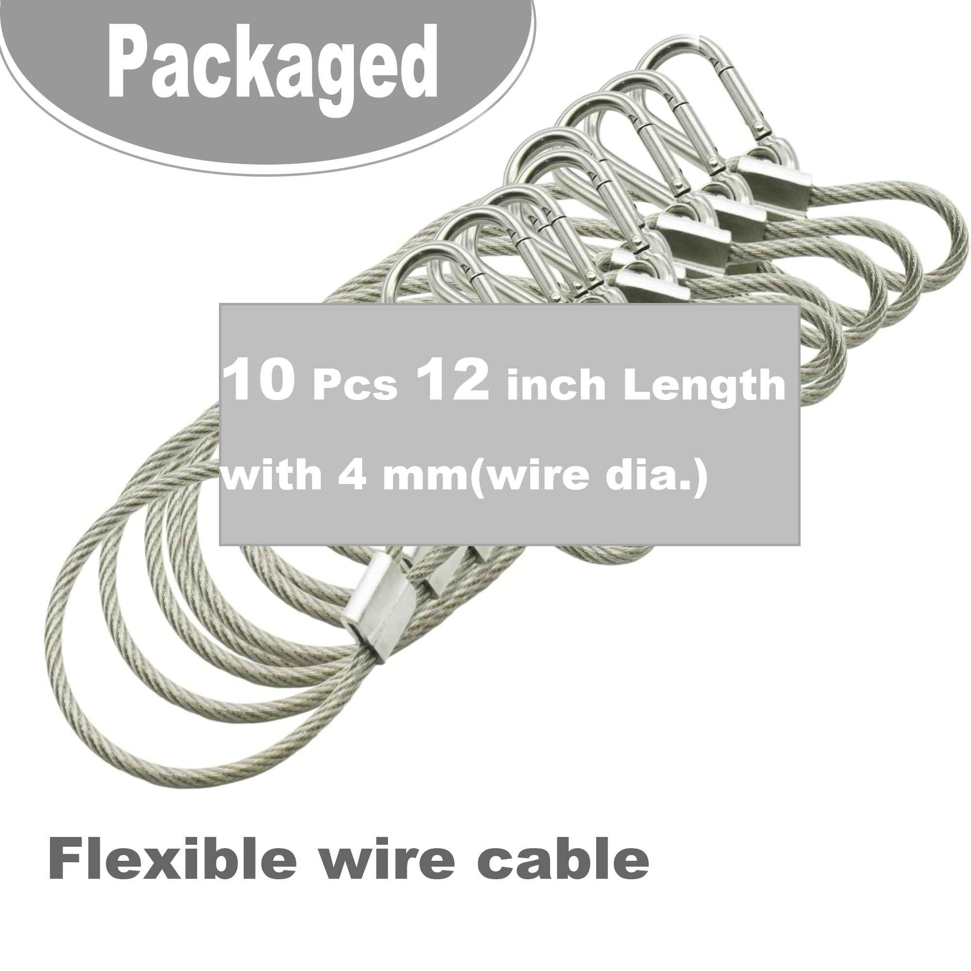 Bytiyar 10 pcs 12 inch Vinyl Cover Coated Stainless Steel Wire Rope Lanyard Cable Tether Safety Strap with Hooks and 2 Loops (4mm Thickness), Clear