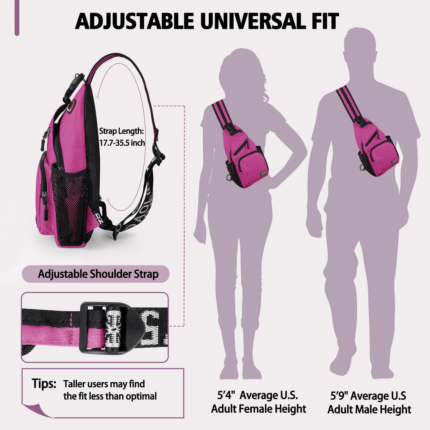 Geestock Convertible Sling Bag for Women Men, Lightweight Crossbody Backpack Daypack Chest Bag Fit 7.9" Tablet for Travel, Sport, Hiking & Commute, Purplishred, 7.09in×3.15in×12.60in