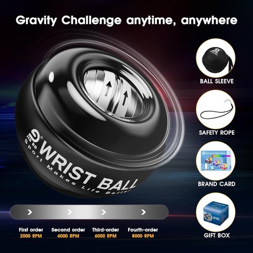JIN BD Gyro Ball Wrist Trainer - Auto-Start Gyroscopic Forearm Exerciser for Strengthening Arms & Fingers