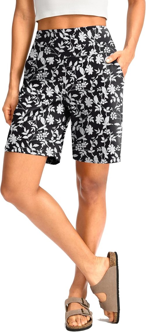 G Gradual Women's Bermuda Shorts - High Waisted, Knee Length with Pockets for Athletic Walking | 9" Size