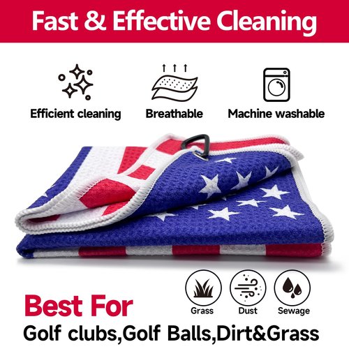 Solvora 2 Pack American Flag Golf Towels, Microfiber Waffle Golf Towel, Suitable for Men's Golf Gifts