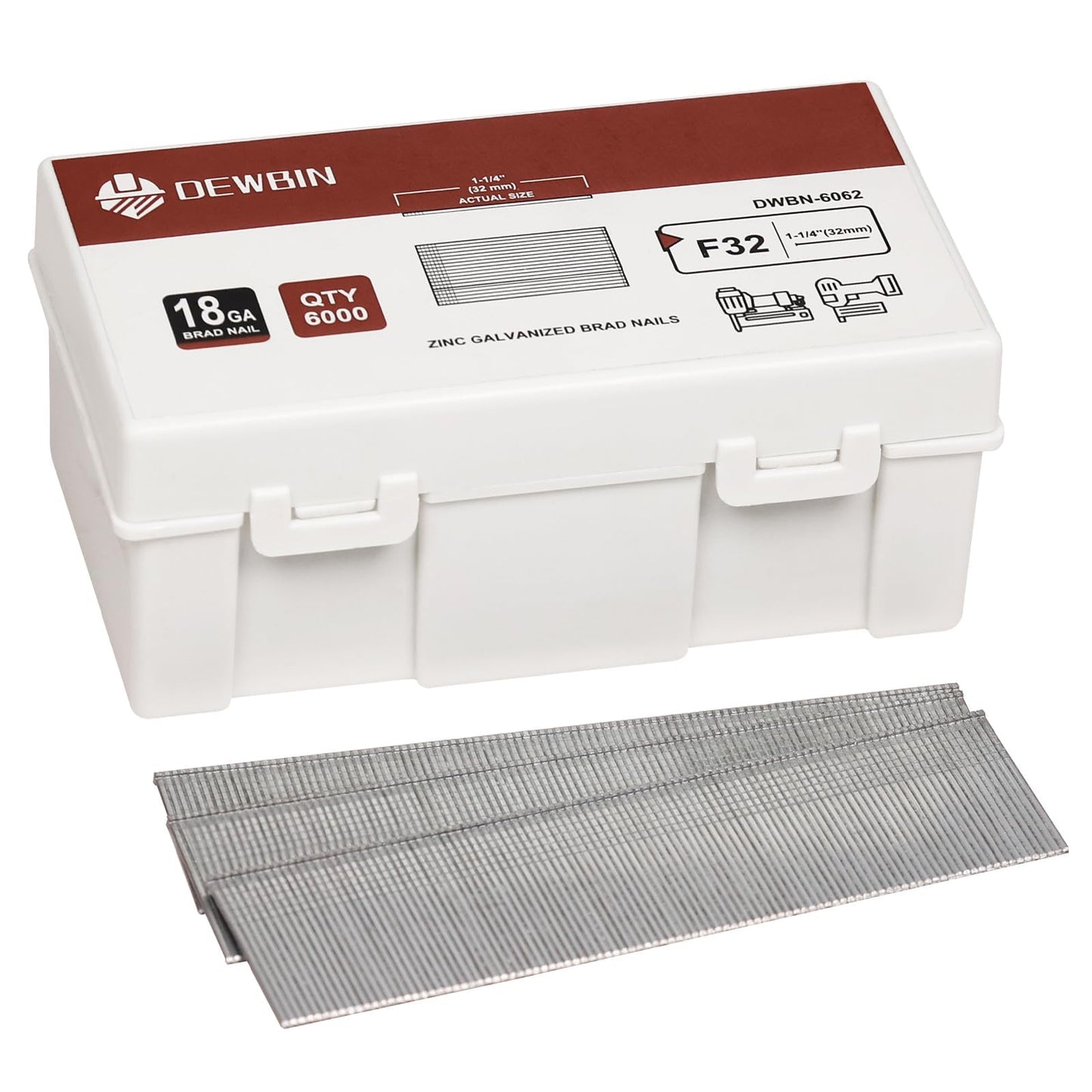 DEWBIN 18 Gauge Brad Nails, 6000 Counts 1-1/4-inch 18 GA Brad Nails, Galvanized Nails for Nail Gun, Finishing Nail Gun Nails for Pneumatic, Electric Brad Nailer Gun