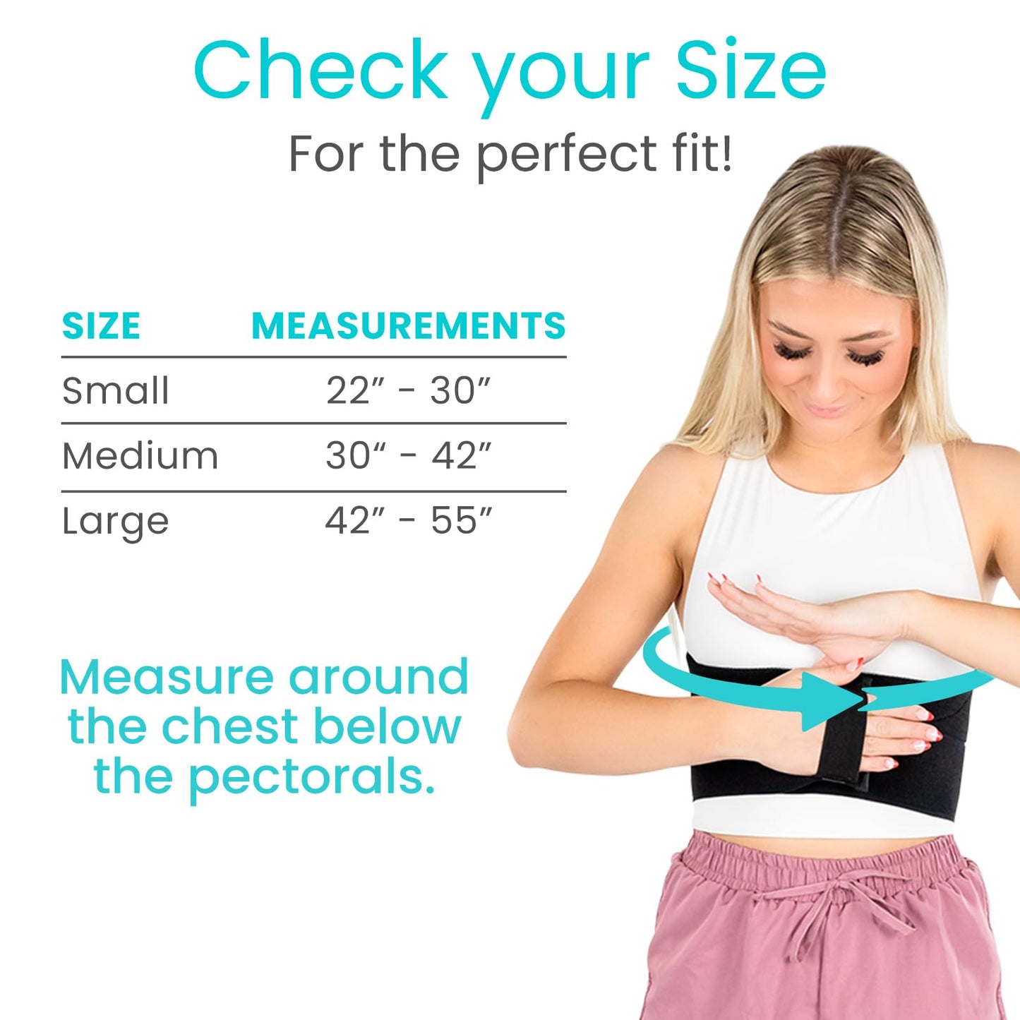 Vive Broken Rib Brace for Women, Men - Rib Cage Support Belt for Fractured, Cracked, Broken or Bruised Ribs - Post Surgery Compression Garment Wrap - Diastasis Recti Belly Band