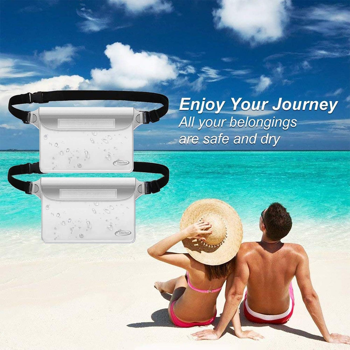 AiRunTech Waterproof Pouch - 2 Pack Waist Strap for Safe, Dry Phone & Valuables | Ideal for Beach, Pool, Boating & Water Activities