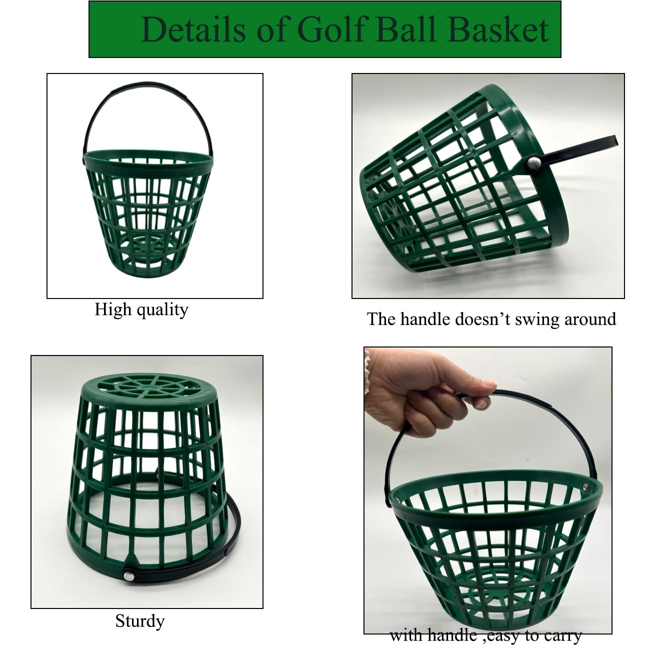 ZoiscPure Golf Balls Basket Ball Bucket Golf Balls Container Case with Handle,Balls Holder, Can Holds 25 Balls,Green Color