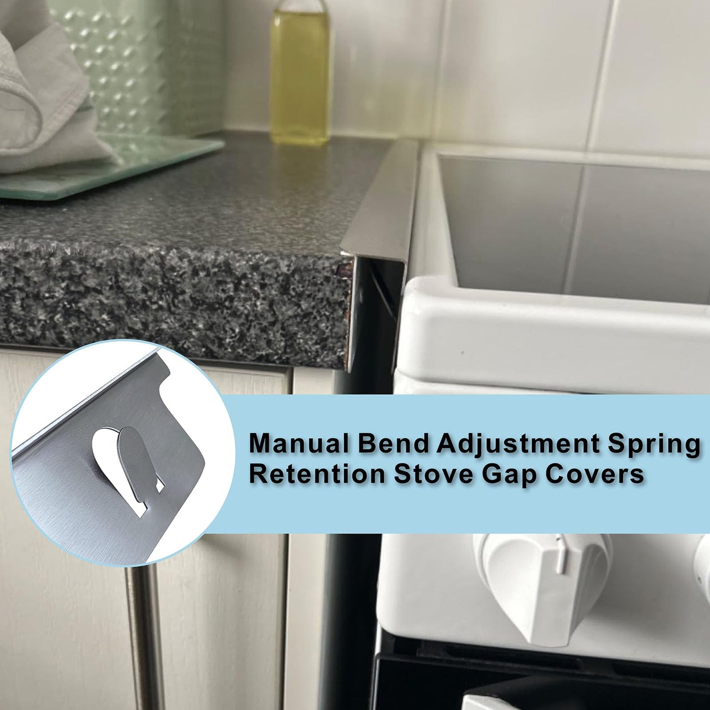 KSWLOR 4PCS Stove Gap Covers Stainless Steel, Stove Top Gap Cover, Retractable Stainless Steel Stove Counter Gap Filler, Counter Oven Gap Space Cover, Kitchen Stove Side Gap Guards