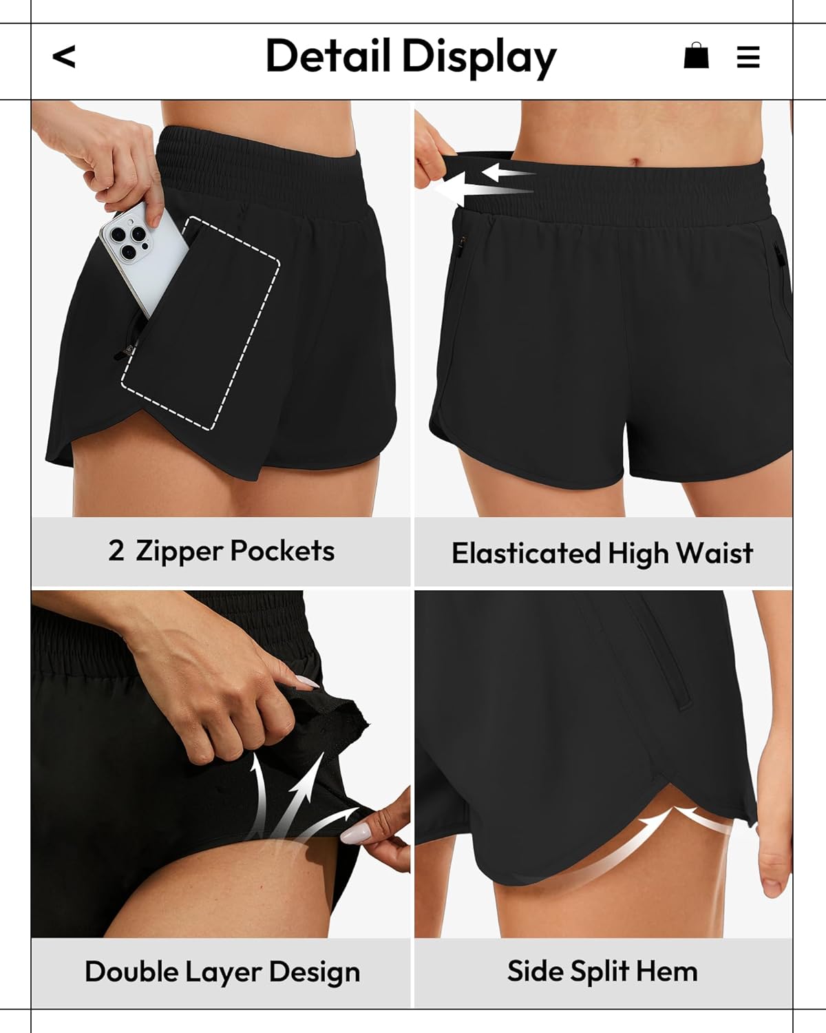 TVKSOM Women's High-Waisted Athletic Workout Shorts - Zipper Pockets for Gym & Running