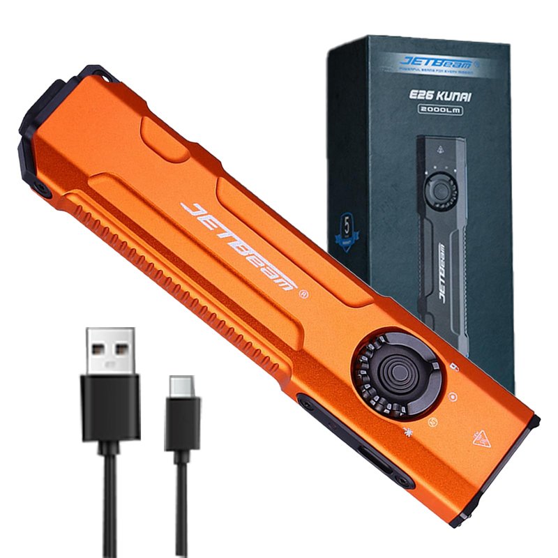 JETBeam E26 Rechargeable EDC Flat Flashlight 4 Constant Brightness Modes+Strobe+1300mW UV+Green Beam Combo,2000 Lumens Portable Pocket Lights,IPX-8,Triple Sources for Outdoors,Emergency,Working