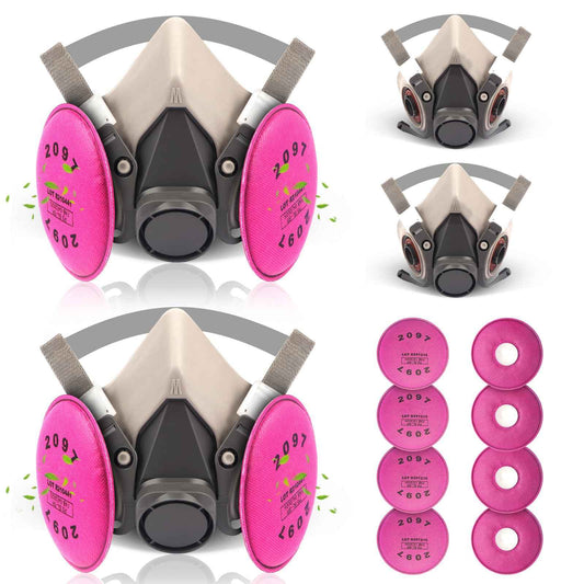 YYKUXI 2 Sets Half Face Respirator Mask, Reusable Gas Masks with 4PCS 2097 Filter for Paint,Organic Vapor,Sanding, Polishing,Spraying,Welding Against Dust,Chemicals