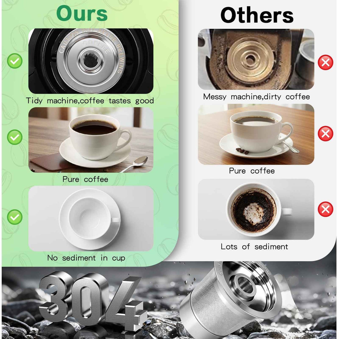 Reusable K Cups and Coffee Pods, Stainless Steel k Cups for Keurig Coffee Makers Machine, 4 Pack Keurig Coffee Filters With Spoon and Cleaning Brush