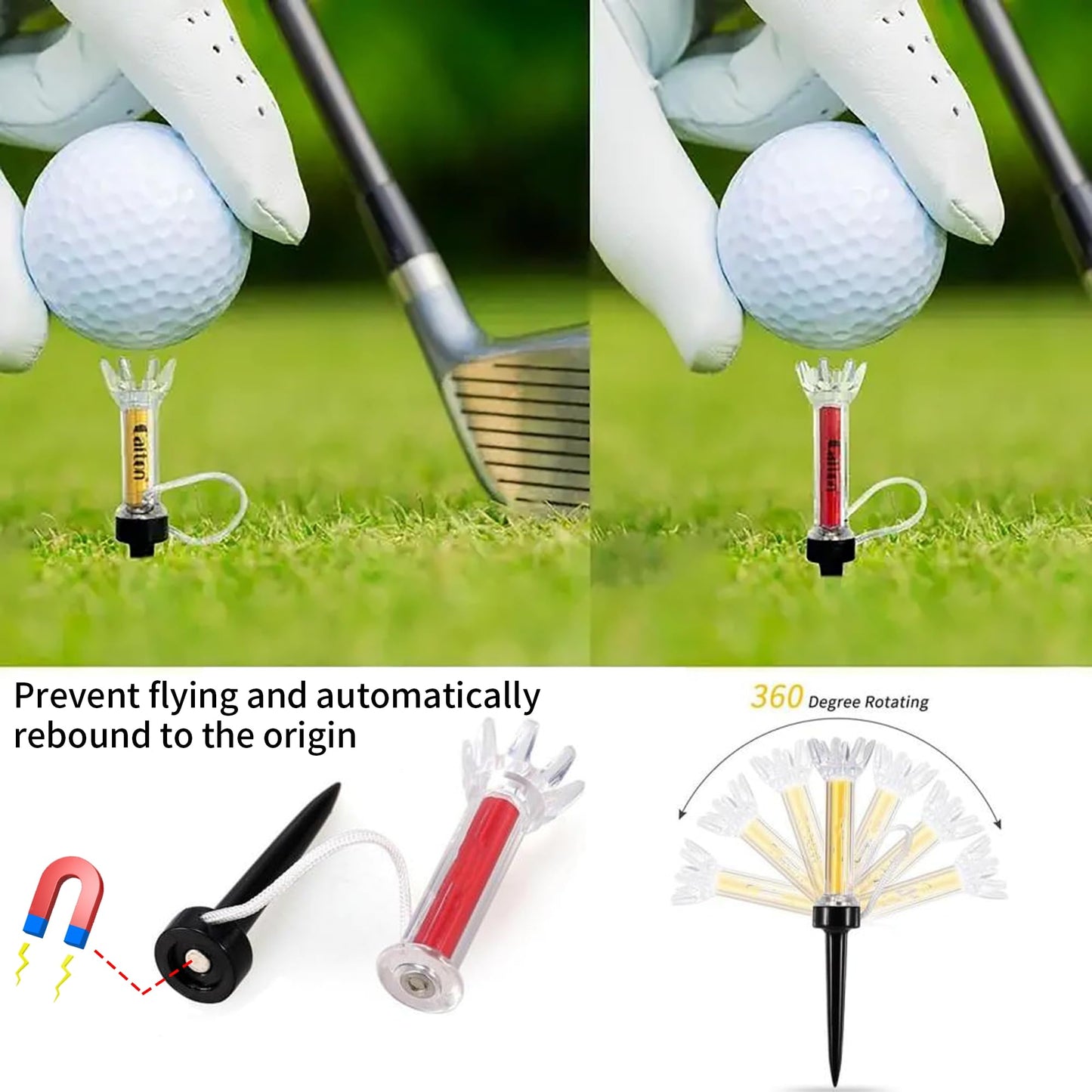 Magnetic Plastic Golf Tees, 10 Pcs Professional Long Golf Tees 3 1/2, Premium 8 Prongs Design Enhanced Durability & Stability, Precision Height Markers for Perfect Trajectory, Golf Accessories for Men