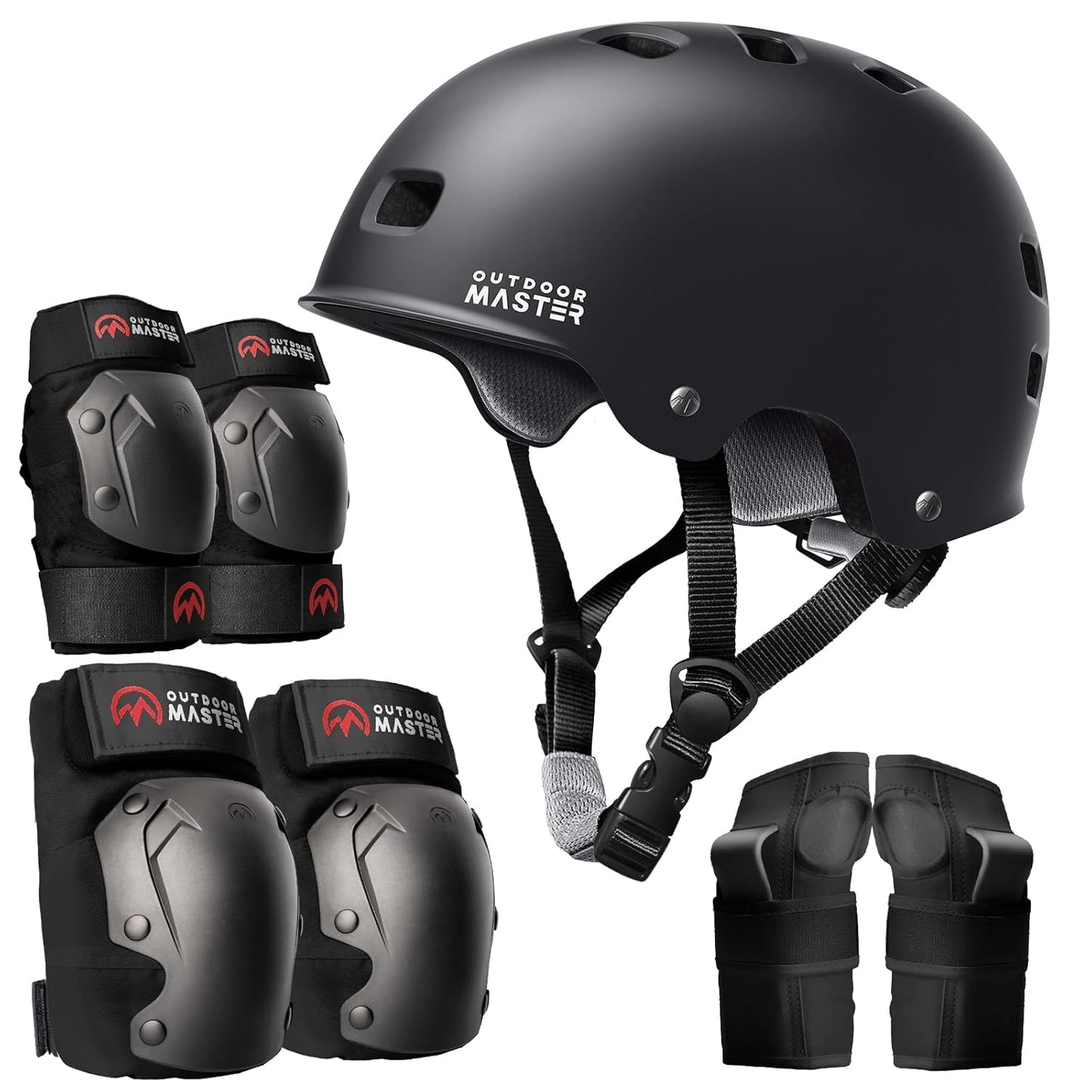 OutdoorMaster Skate Protective Gear Set - Helmet, Knee & Elbow Pads with Wrist Guards for Skating | Adult & Youth