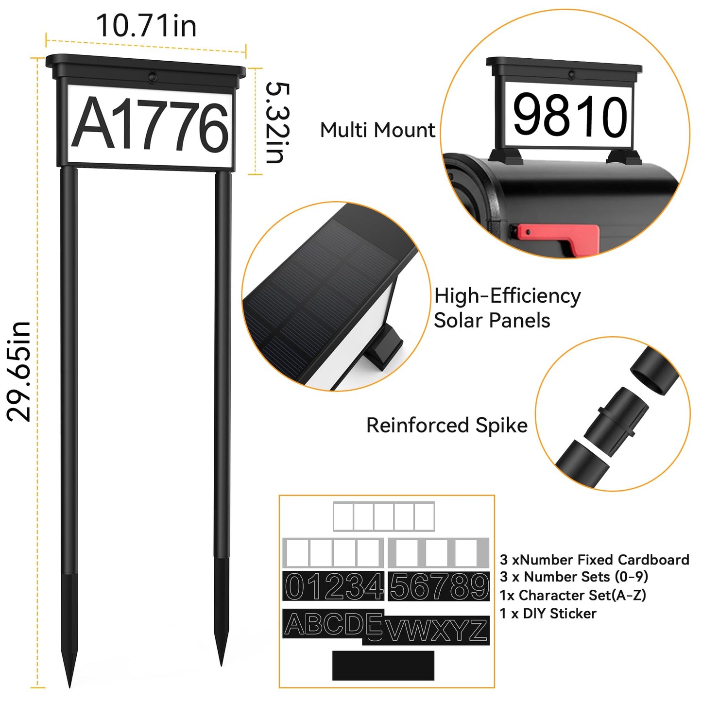 LumiZen Upgraded Solar Address Sign, House Numbers for Outside Double Side, 12-Color Modes Lighting Address Plaque Outdoor Waterproof, Illuminated LED Address Numbers with Stakes for Yard Home Mailbox
