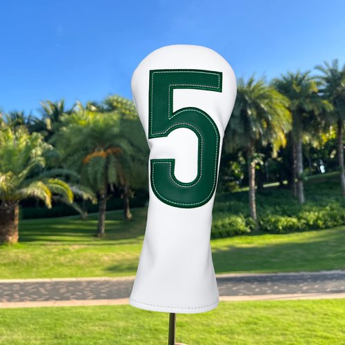 Barudan #5 Golf Fairway Wood Head Cover White Leather 5 Wood Cover Golf Club Cover for Men/Women Golfer Designed to fit All Brand Adams,Cleveland, Cobra,Etc.