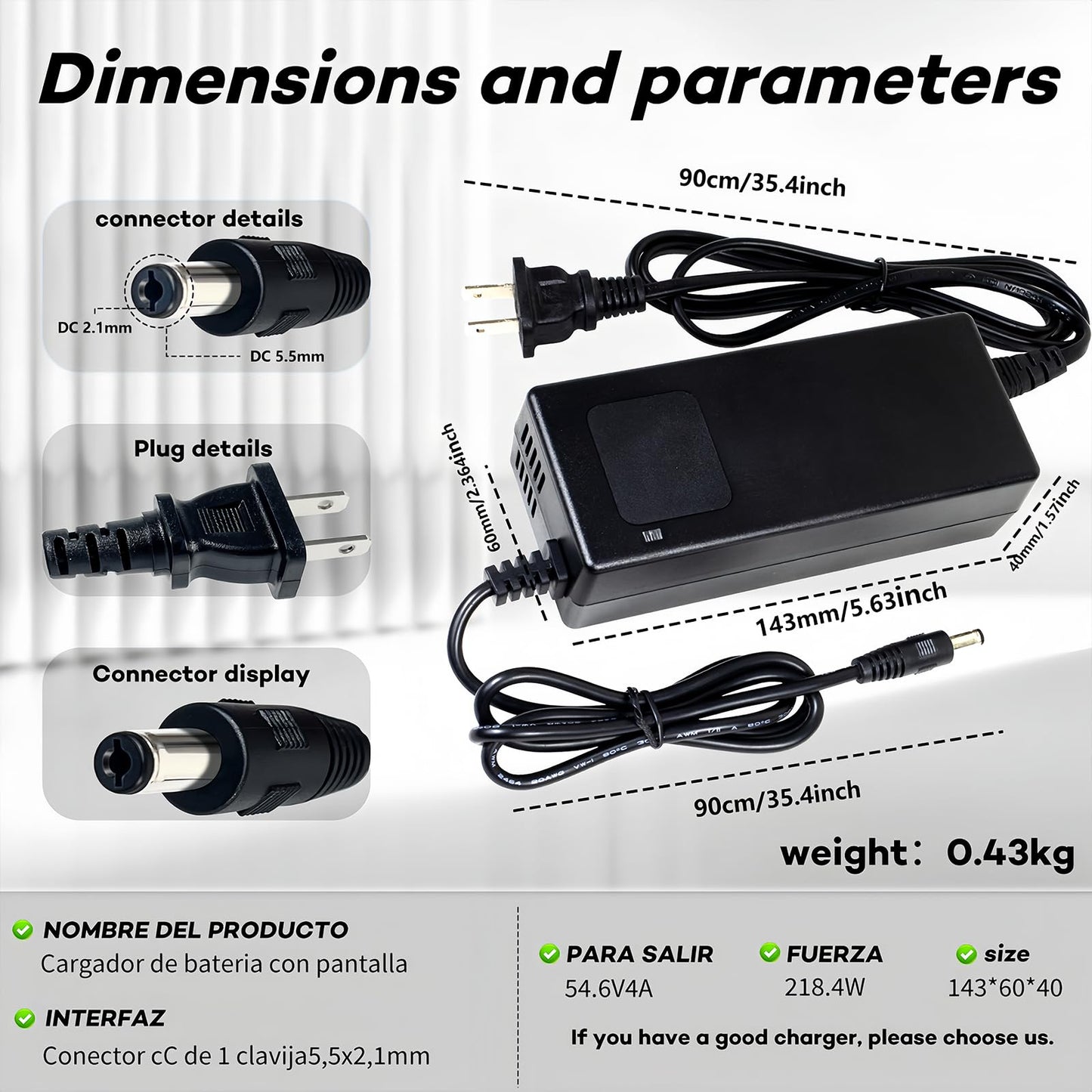 YZPOWER 48v Lithium Battery Charger,54.6v 2A Power Charger Adapter DC 1 Prong 5.5 2.1mm Replacement for 48v Li-ion Battery Pack