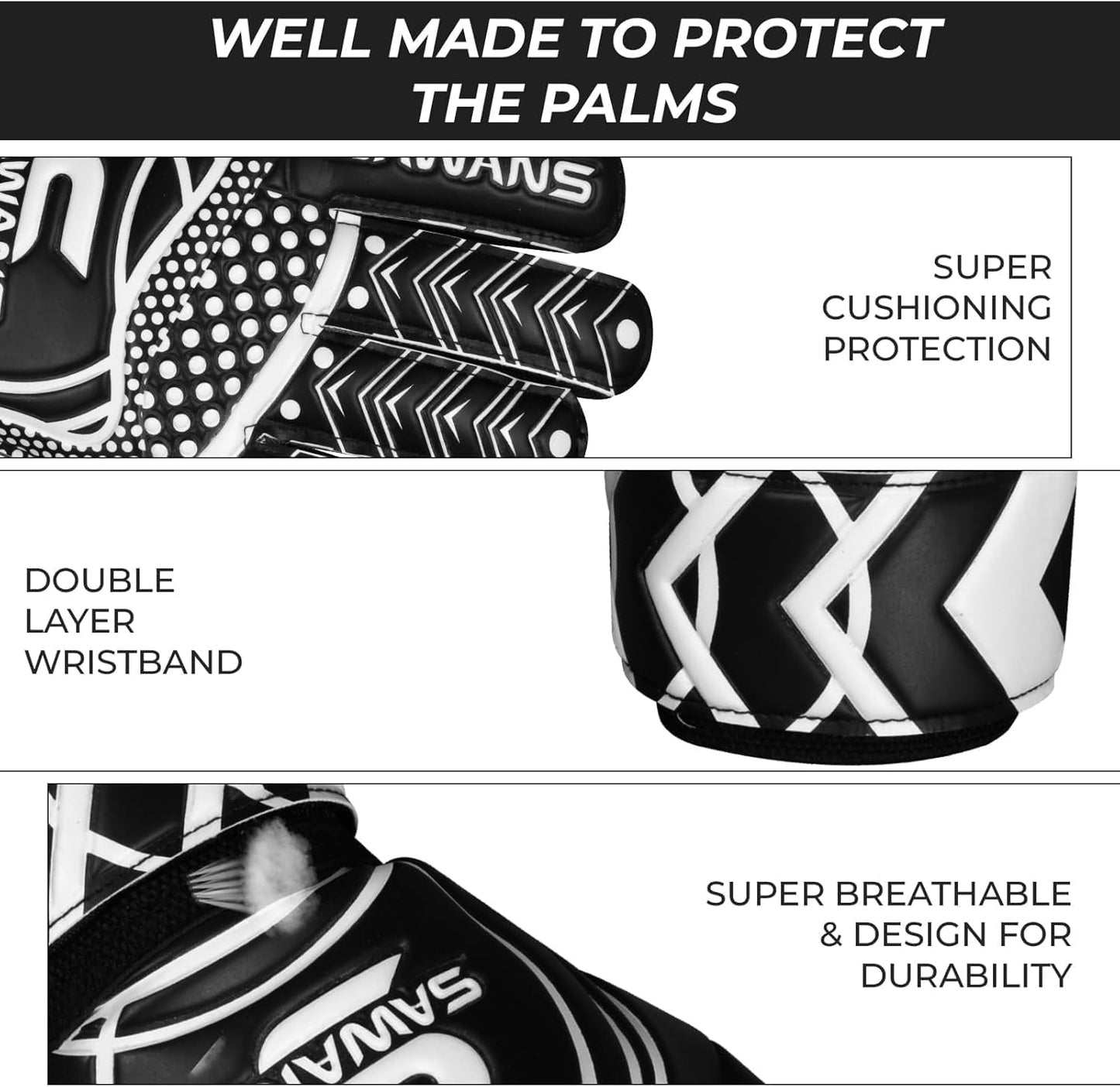 SAWANS Goalkeeper Gloves - Breathable Football Training Gear for Kids & Adults | Double Layer Grip Protection