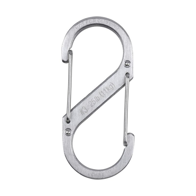 Nite Ize S-Biner Stainless Steel Dual Carabiner - Multi Purpose Dual Carabiner Clip - Great for Camping Supplies & Hiking Essentials - Secure Key Holder - Size 3, Stainless (6 Pack)