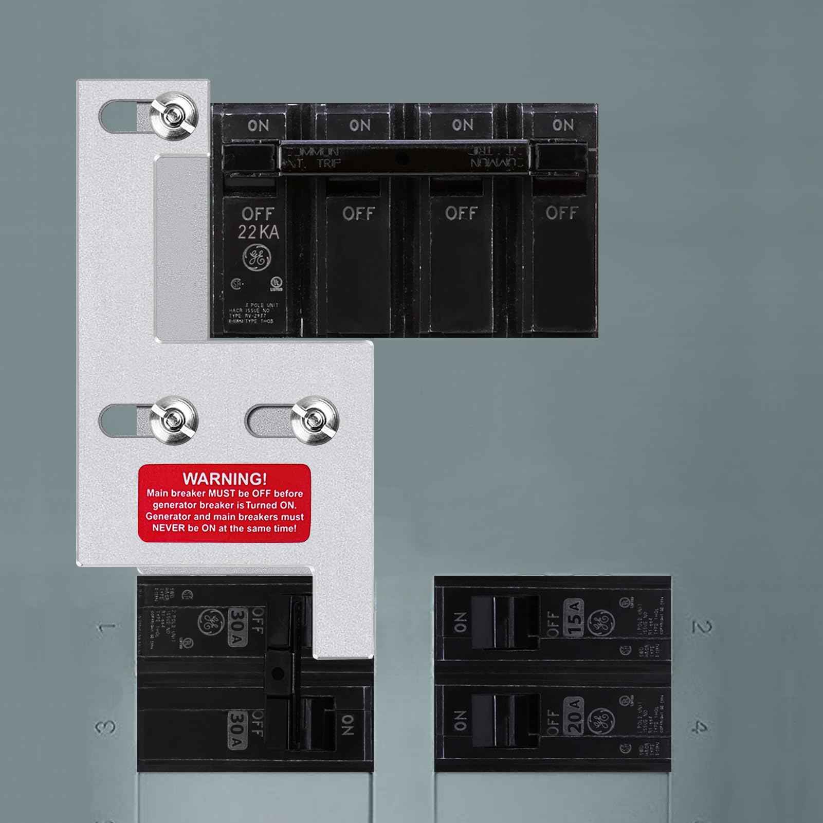 Generator Interlock Kit for GE General Electeric 200 Amp or 150 Amp Vertical Main Breaker Panels, 2 1/4 Inch Spacing Between Main and Branch Breaker, Vertical Interlock Kit
