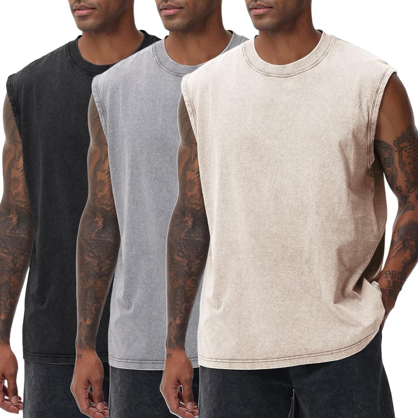 Arssm Sleeveless Tank Tops for Men - Cotton Acid Wash Muscle Workout Tees | Comfortable Fit