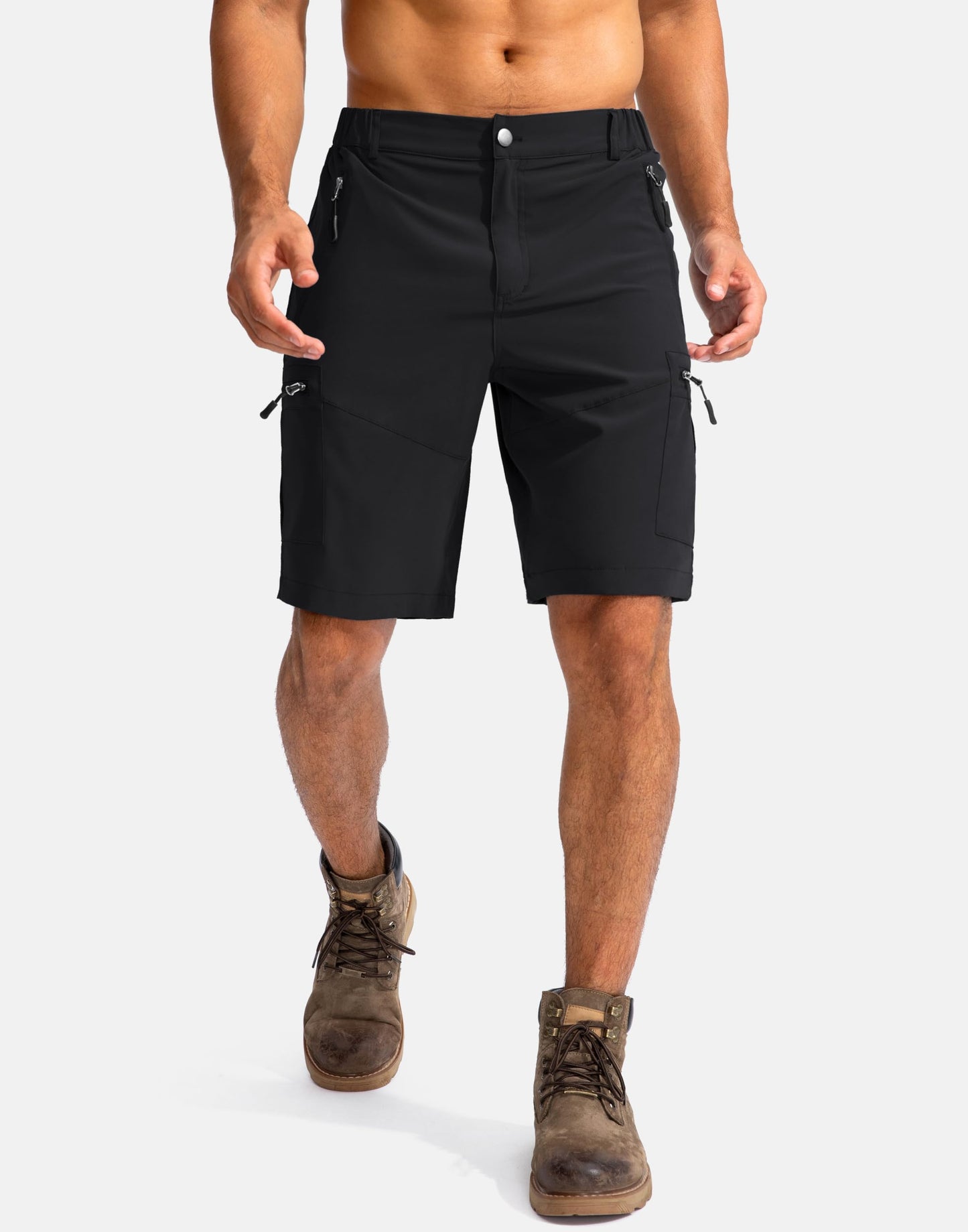 Pudolla Men's Hiking Cargo Shorts 9" Lightweight Outdoor Work Shorts for Men Travel Golf Camping Casual with 5 Zipper Pockets(Black Large)