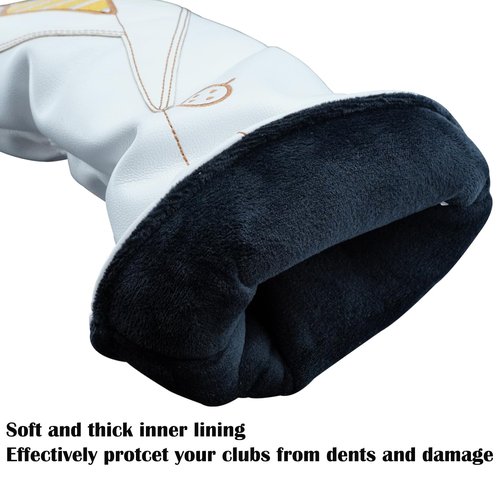 Gbourly Embroidery Pattern Suit Golf Club Hybrid Head Cover Thick PU Leather and Soft Lining Clubs Headcovers, White