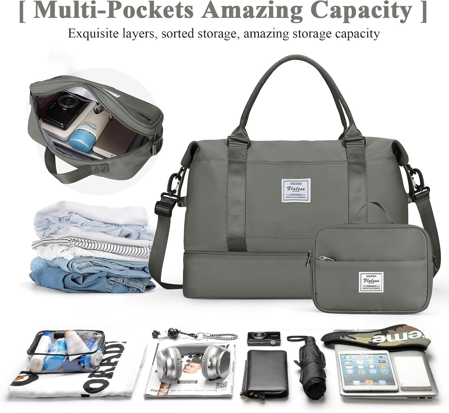 Skiennix Travel Duffel Bag - Shoes Compartment & Carry-On Design | Perfect for Weekend Getaways 18x14x8