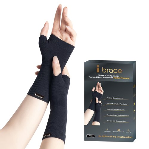 i BRACE Partial Zone Compression Wrist Sleeve for Carpal Tunnel with thumb support, Reversible Splint for Typing, Gardening, Golf, Yoga, Tennis, Wrist Support Brace for Men & Women-PAIR (Small)